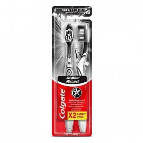 Colgate Max White Charcoal Whitening Zahnbürste, weich, 2 Stück