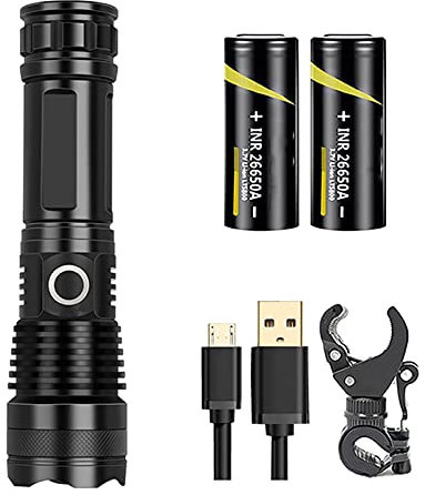 YYHJ Lampe de Poche à Main avec Piles Rechargeables Lampe de Poche Tactique à LED Zoomable 5 Modes Mise au Point réglable Résistant à l'eau pour Camping Randonnée Vélo en Plein air Urgence