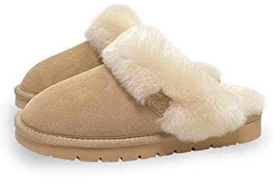 Rohn Moden Lammfell Hausschuhe Talea für Damen, echt Schaffell Pantoffel, atmungsaktive Pantoletten, Slipper mit fester EVA-Sohle in Premiumqualität, Schlappen in braun (numeric_41)