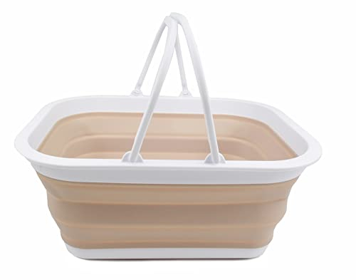 SAMMART 15L Zusammenklappbarer Korb mit Griff - Tragbarer Picknickkorb/Krater für den Außenbereich - Faltbare Einkaufstasche - Platzsparender Aufbewahrungsbehälter (Weiß/Latte, 1)