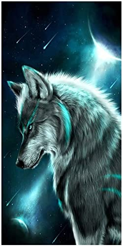ESAAH Wolf Strandtuch,Strandtücher Microfaser, 3D Wolf Tier Drucken Strandtuch Gross Leicht Strandhandtuch Duschtuch Badetuch Strandtuch mit Wolf (A1,70x140cm)
