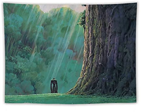 XUYANG Studio Ghibli Anime Castle in The Sky Poster Polyester Wandkunst Tapisserie Dekorativ Schlafzimmer Modern Home Print Bild Kunstwerke Wandteppiche 60x80