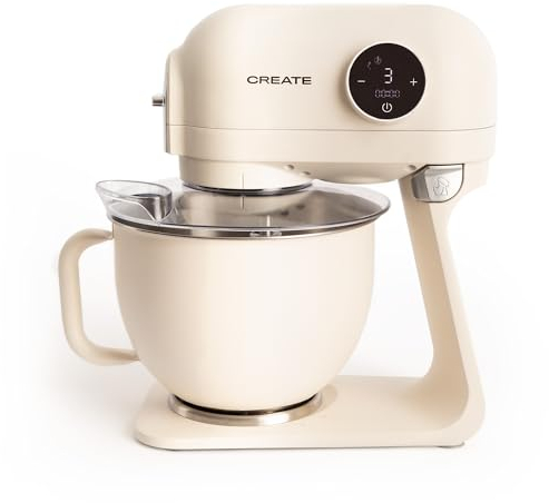CREATE/DOWNMIX RETRO/Amasadora de rotación planetaria Blanco roto/Bowl 5L, cabezal inclinable, accesorios intercambiables, 6 velocidades, pantalla digital, 1200W