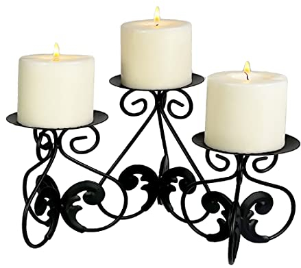 Lily's Home Elegant Scrollwork Fleur de Lis Stumpenkerzenhalter, Wachs- und LED-Kerzenständer, Schwarz, 3 Stück