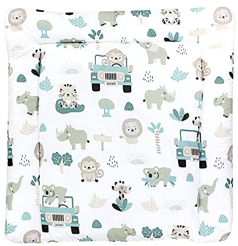 TupTam Baby Wickeltischauflage mit Baumwollbezug Gemustert, Farbe: Zoo Grün, Größe: 70 x 50 cm