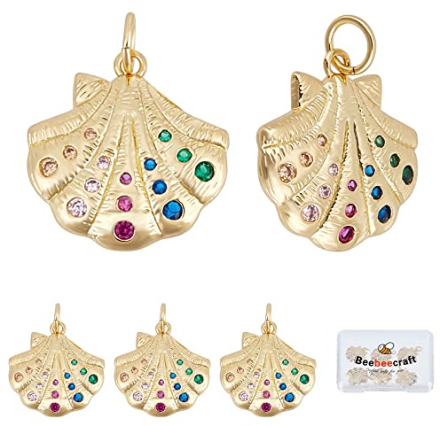 Beebeecraft 6 Stück/Box 18 Karat Vergoldete Muschel-Charms, Bunte Zirkonia-Strand-Muschel-Anhänger, Perlen Mit Biegering Für Die Schmuckherstellung, Halskette, Armband
