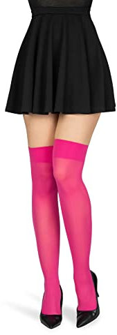 looksy Calzini sopra il ginocchio da donna alti al ginocchio lunghi tinta unita per ragazze scuola cosplay uniforme calze 60 den, Fucsia, Taglia unica