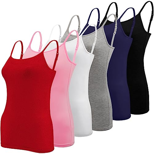 BQTQ Lot de 6 Camisole Femme Débardeur Caraco Bretelles Spaghetti Ajustable | Basique Débardeur à Bretelle Femme Réglables, Caraco Coupe Cintrée Débardeurs Fines Bretelles Maillots De Corps pour Femme