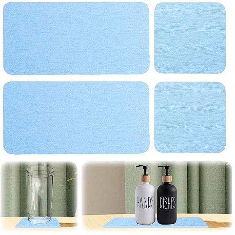 4 Pcs Dessous De Verre Diatomite sous-Verres en Diatomite Absorbant l'eau avec 16 Pastilles AdhéSives, Plateau en Pierre Absorbant l'eau pour Savon, Gobelets, Bouteilles et Bouteilles De CosméTiques