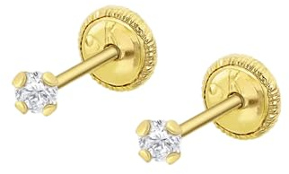 TIME ROAD Pendientes Bebé Niña de Oro 9K HIN00158/2 | Cierre Seguro de Rosca 2 mm, Infantil 3, 6, 12 a 24 meses, Ideal como Regalo de Nacimiento, Bautizo o Cumpleaños