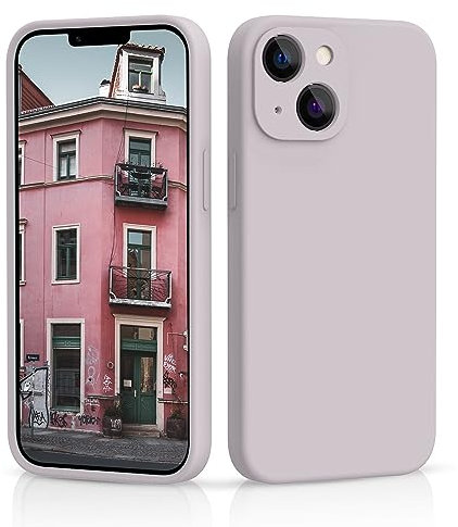 CALOOP Slim-Fit for iPhone 13 Case,Skin Soft Liquid Silicone,Sturdy Shockproof Hard Frame Cover with Anti-Scratch Microfiber Lining,Full Protection for Screen and Camera Lens, 6.1 inch(Chalk Pink)