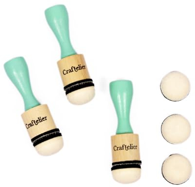 Craftelier - Kit de Mini Aplicadores de Tinta para Scrapbooking y Manualidades | Incluye 3 Aplicadores con Base de Velcro + 6 Almohadillas Redondas Intercambiables de Diámetro 20 mm | Color Turquesa