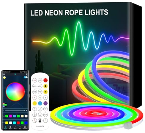 Lumtang Led Strip RGB, Led Streifen 10M Bluetooth, IP65 Wasserdichte Flexible Neon Led Strips, 24V Led Lichtband für außen mit Fernbedienung, Raum und Außendekoration (5M)