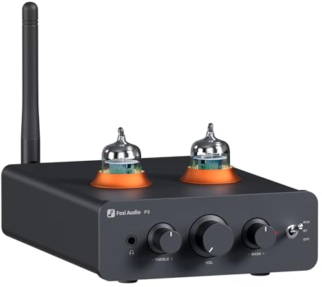 Fosi Audio P3 Hi-Fi Röhren Vorverstärker, Home Audio Mini Röhrenverstärker & Kopfhörerverstärker, Bluetooth 5.1 aptX-LL & aptX-HD, Bass & Treble Reglern für Hi-Fi Stereo Aktivlautsprecher, RCA & AUX