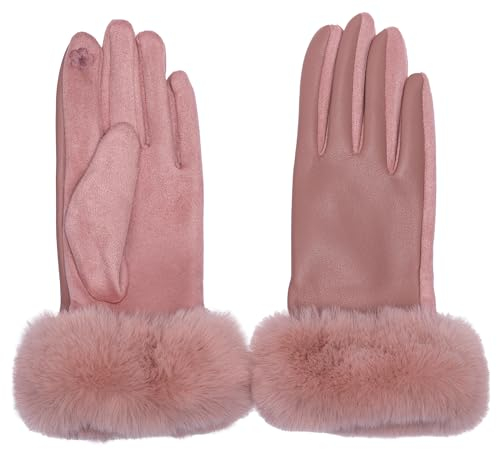 Caspar GLV017 klassisch elegante uni Damen Handschuhe mit Fell Dekor, Farbe:rosa, Accessoires:One Size