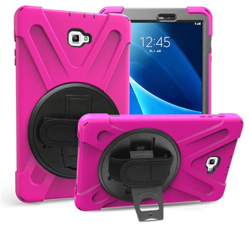 Custodia 3 in 1 per tablet Samsung Galaxy Tab A 10.1 SM-T580 T585 da 10,1, telaio in plastica rigida + doppio silicone [cinghia da polso e tracolla] - E