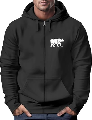 Neverless® Zip-Hoodie Sweatjacke mit Kapuze Wandern Bär Line-Art Print Aufdruck Zipjacke Männer Fashion Streetstyle