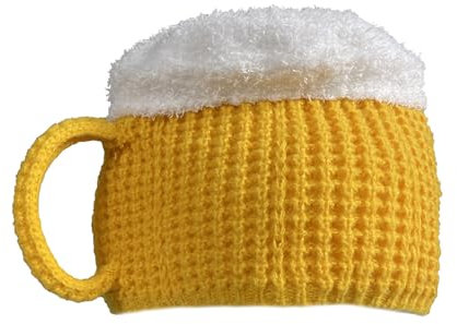 CHENRI Funny 3D Beer Mug Knitted Glove Gift - Hand Knit 3D Beer Mug Socks, Bierkrug Socken, Lustige Bier Mütze mit Henkel, Gestrickte 3D Biergriff Handschuhe, Warme Socken für Herren Damen (1, Mütze)