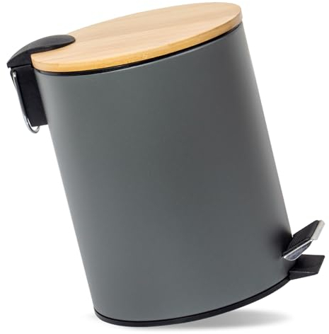 GREELUE 5L Kosmetikeimer Metall, Badezimmer Mülleimer mit deckel, Mülleimer Bad mit Absenkautomatik (Soft Close) (Grau 5L)