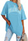 Ebifin Oversize T Shirt Damen Vintage Kurzärmeliges Rundhals Los Angeles Oberteile Tops Casual Lockere Basic Sommer Tee Shirts Bluse.Azurblau.L