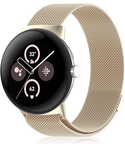 RoiYeel Armband Kompatibel mit Google Pixel Watch 3 41mm/2, Edelstahl Magnetisches Uhrenarmband Mesh Metall Ersatzbänder, Dual Magnetisch Einstellbar Armbänder für Pixel Watch Champagner