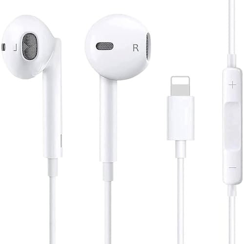 Lightning Apple MFi Certified Wired iPhone Earphones - In-Ear Headphones with Built-in Microphone & Volume Control - Compatible with iPhone 14/14 Plus/13 Pro Max/12 Pro/11/X/XS/XR/7/8
