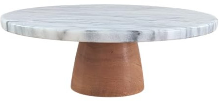 Marble Lazy Susan 12 with Wooden Base, Cake Stand, Rotating Tray, Cheese Board, Kitchen Turntable