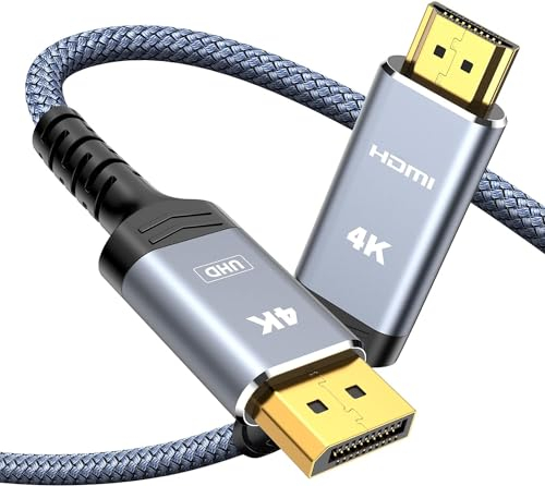 Highwings 4K DisplayPort auf HDMI Kabel 4.5M, DP für HDMI Verbindungskabel Unidirektionaler Nylon Geflochtener DisplayPort zu HDMI für Monitor, TV, Projektor, Laptop, PC, AMD, NVIDIA