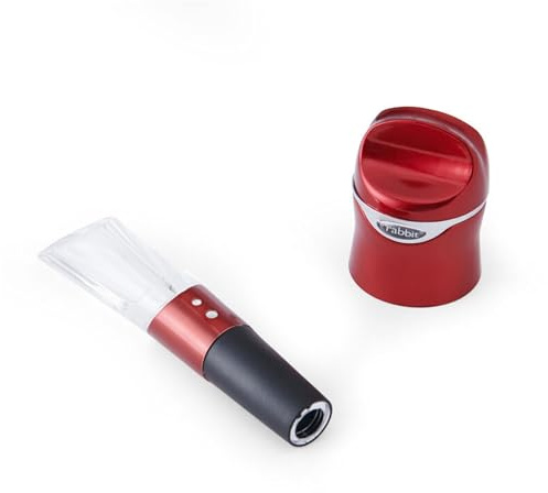 Rabbit Aerate and Preserve Wine Set, Wine/Champagne Sealer and Super Aerator (Red), Standard