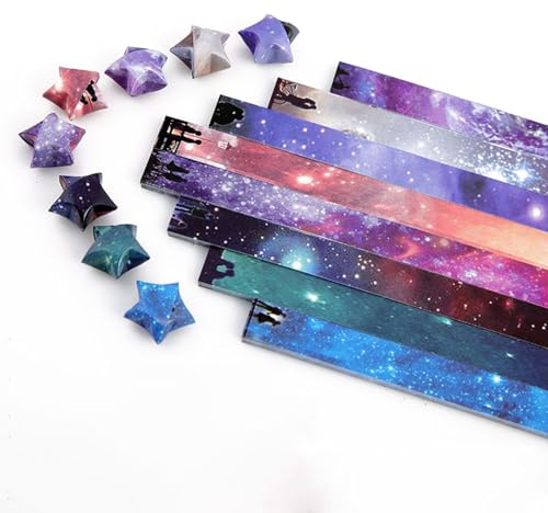 WUMUZAI Sternenhimmel Papier Sterne Streifen 540 Blatt, Origami Stern Papierstreifen 8 Designs, Glücksstern, Galaxie Weltraum Dekoration Falten für DIY Hand Kunst Handwerk Herstellung, A