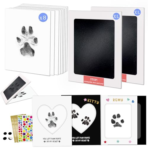MYPAWLETS Tintenloses Pfotenabdruck-Set für Hunde und Katzen, kein Durcheinander und sauberes Touch-Stempelkissen für Hundepfotenabdrücke, Hundenasenabdruck-Set, Herz und quadratischer Papierrahmen, 2