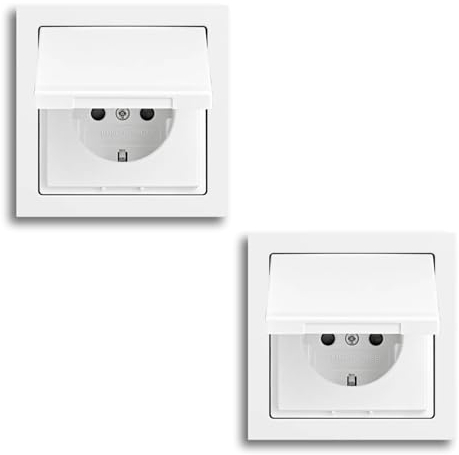Busch-Jaeger future linear Komplett-Set: 2x 20 EUK-84 SCHUKO Steckdose mit Klappdeckel + 2x 1721-184k Abdeckrahmen 1-fach, studioweiß