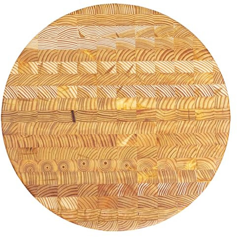 Rundes Schneidebrett aus Lärchenholz, kanadisches Hirnholz, klassisch, Standardlinie, handgefertigt für professionelle Köche und Heimkochen, 36,8 cm Durchmesser x 4,1 cm Dicke