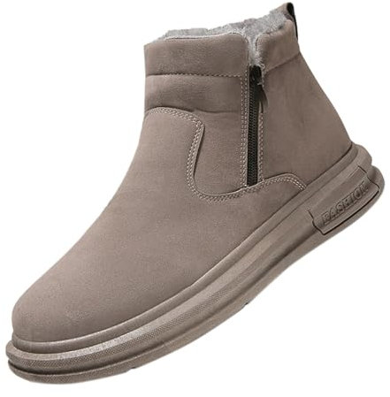 Generisch Scarpe da uomo in pelle di serpente, calde per attività all'aperto, in velluto ispessito, con chiusura lampo laterale, slip on in cotone, resistenti al freddo e alla neve, da uomo, cachi, 43