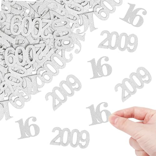 ALEGRE Glitzer Konfetti 16 Geburtstag Mädchen Junge Deko Groß 2,8-5cm,100 Stk Tischdeko 16. Geburtstag Junge,2009 Streudeko Geburtstag 16 Jahre Silber,Deko 16 Geburtstag Tisch,Sweet 16 Geburtstagsdeko