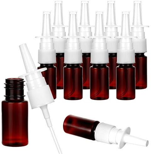 DIVINA VITAE 10 ml Nasal Spray Bottle 10Pcs Refillable Atomiser Spray Bottle Brown Plastic Empty Nasal Sprayer for Water Perfume Essential Oils Wound Disinfectant(Brown)