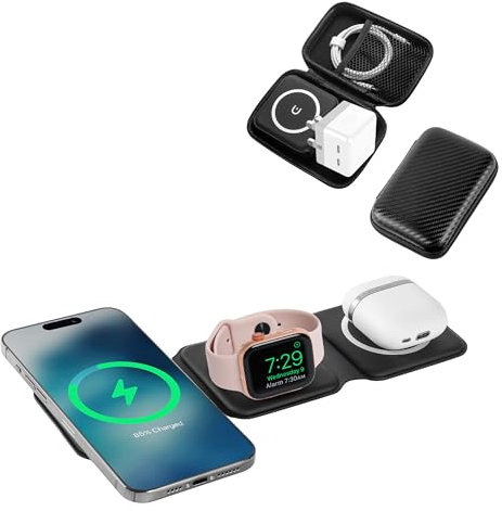 HH-Tech 3-in-1 Foldable Magnetic Wireless Charger Station with 50W (25W+25W) Dual Output Adapter & Case, Fast Charger for iPhone 16/15/14/13/12, Watch 10/9/Ultra2/Ultra/8/7/6/SE/5/4, AirPods 4/3/2/Pro