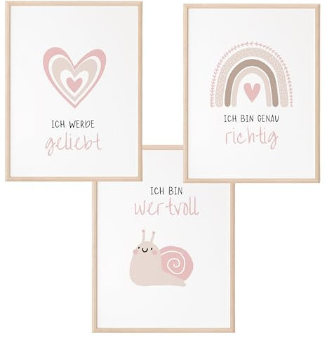Mutzauber® Poster Affirmationsposter A4 A3 Kinderzimmer Jungen Mädchen A4 A3 Bilder Kinderzimmer Motivation Bär Tiere Kinder Kindergarten verschiedene Motive Wandposter (Schnecke rosa)