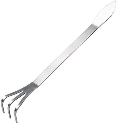 Mini rastrillo de 9 pulgadas 2 en 1 Pequeño rastrillo con punta de rasguño de 3 puntas de acero inoxidable aflojar el de la raíz del suelo con mango ergonómico pequeño de jardín p