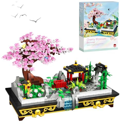 Hallisun Kit de Construction pour bonsaï en Fleurs de Cerisier, Mini Briques de Construction Kit de modélisation créatif Fleurs de Cerisier Collection botanique pour Adultes, Enfants 8+, 1008 pièces