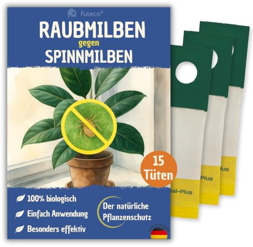 Futeco® Raubmilben gegen Spinnmilben - 15 Tüten für 15-20 Pflanzen | Biologischen Schädlingsbekämpfung gegen Spinnmilben - 100% Chemiefrei - bei Gemüse-, Zier- & Nutzpflanzen