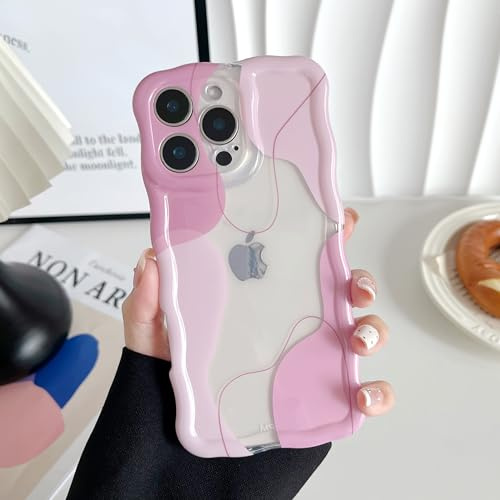 DEFBSC for iPhone 16 Pro Max Case Cute Clear Wavy Curly Design,Pink | Wave Frame Colour Mix Aesthetic Pattern Durable Stylish Shockproof Soft Phone Cover for Women Girls Full Camera Protection