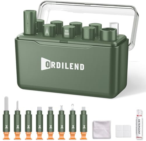 Ordilend for iPhone Cleaning Kit for Charging Port Cleaner, Multi-Tool iPhone Cleaner Repair Lightning Cable, cell Phone Cleaning Kit for iPad, Connector, Speaker, Airpod with Storage Case, Army Green