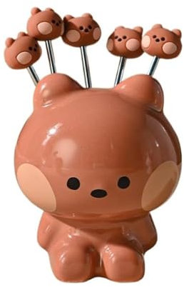 (5 Stück) Niedliche Cartoon Edelstahl Obstgabel Für Kuchen Obst Dessertgabel Set Zuhause (Bär)