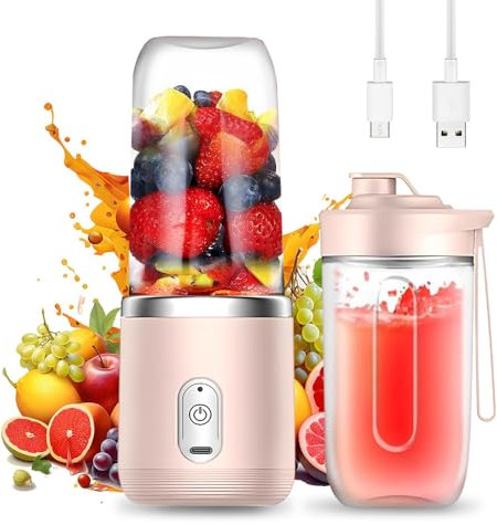 yotutun Mini Mixeur Portable, 400 ml Mélangeur Portable Smoothie Maker Rechargeable USB Blender Smoothie Portable avec 6 lames Portable Juice Blender pour Cuisine Bureau Voyage Sport (Rose)