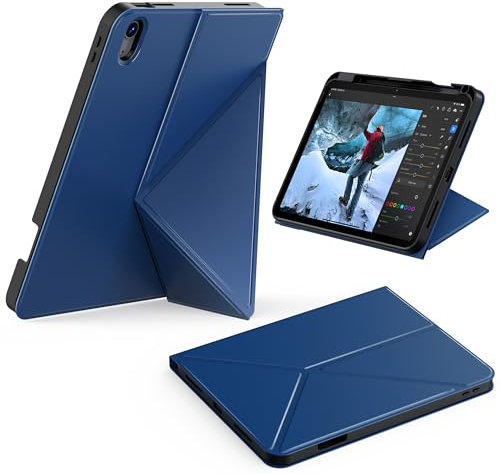 CACOE Coque pour iPad (A16) 11e Génération 11Pouces 2025, iPad 10e Gén 10,9 2022, Panneau Pliable à Motif K avec Fonction Support et Fonction Veille/réveil Automatique, Bleu océan