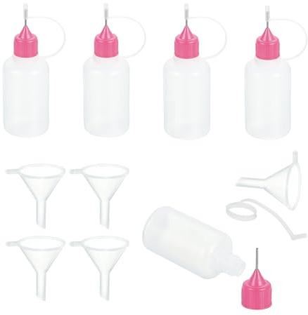 sourcing map 5Pcs Needle Tip Squeeze Bottle, 30ml/1oz Glue Tip Applicator Bottles Plastic Liquid Glue Bottle for Paper Crafts, Painting, Oil, Ink(Pink, with 5 Funnel)