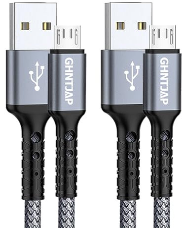 GHNTJAP Micro USB Kabel,[2Stück 3M],Micro USB Ladekabel,Nylon Ladekabel für Android Phones kompatibel mit Galaxy S7 S6 S5 Huawei P Smart Nokia Kindle PS4 Controller usw. - Grau