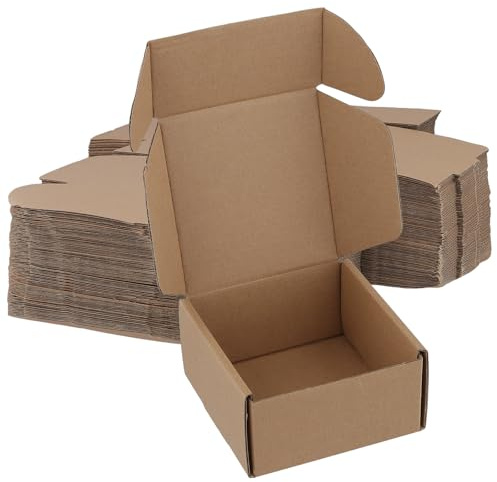 PUCSIQ 50 Stück Klein Versandkartons 10x10x5cm -Mini Großbriefkartons für Postversand, Stabile Wellpappkartons für Pakete, Umzug und Lagerung - Doppelt verstärkte Kleinkartons
