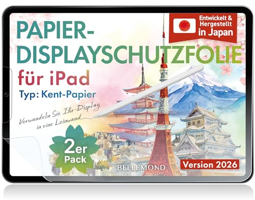 BELLEMOND Kent Paper Screen Protector for iPad Mini (A17 Pro) & Mini 6 | 2 Pack, Made in Japan, Smooth Kent paper surface, Reduced pencil tip wear, Ideal for sketching, writing and note-taking